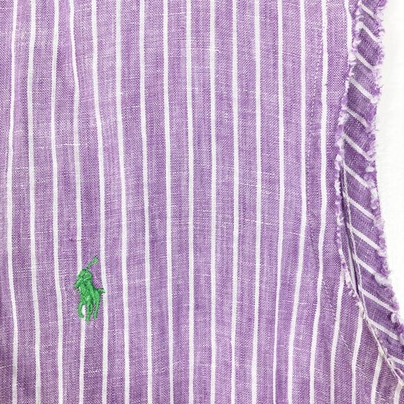nwot RALPH LAUREN Shirt Dress Tunic M Linen Purple Stripe Logo RawEdge Button-Up - Picture 6 of 9